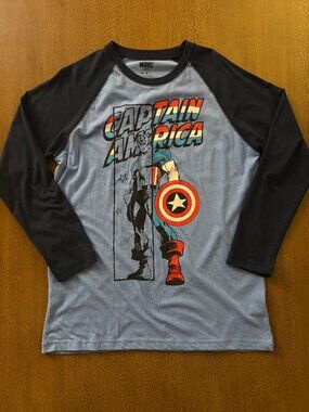 Marvel Captain American Mid Sleeve Length Henley Shirt - Size Large